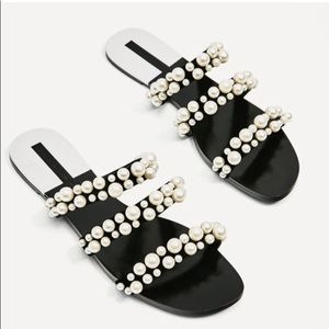 Zara Triple Pearl Strap Sandal Blogger Favorite Sz:6